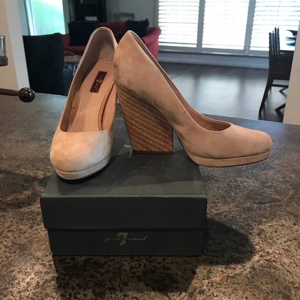 7 for all Mankind platform kid suede wedge